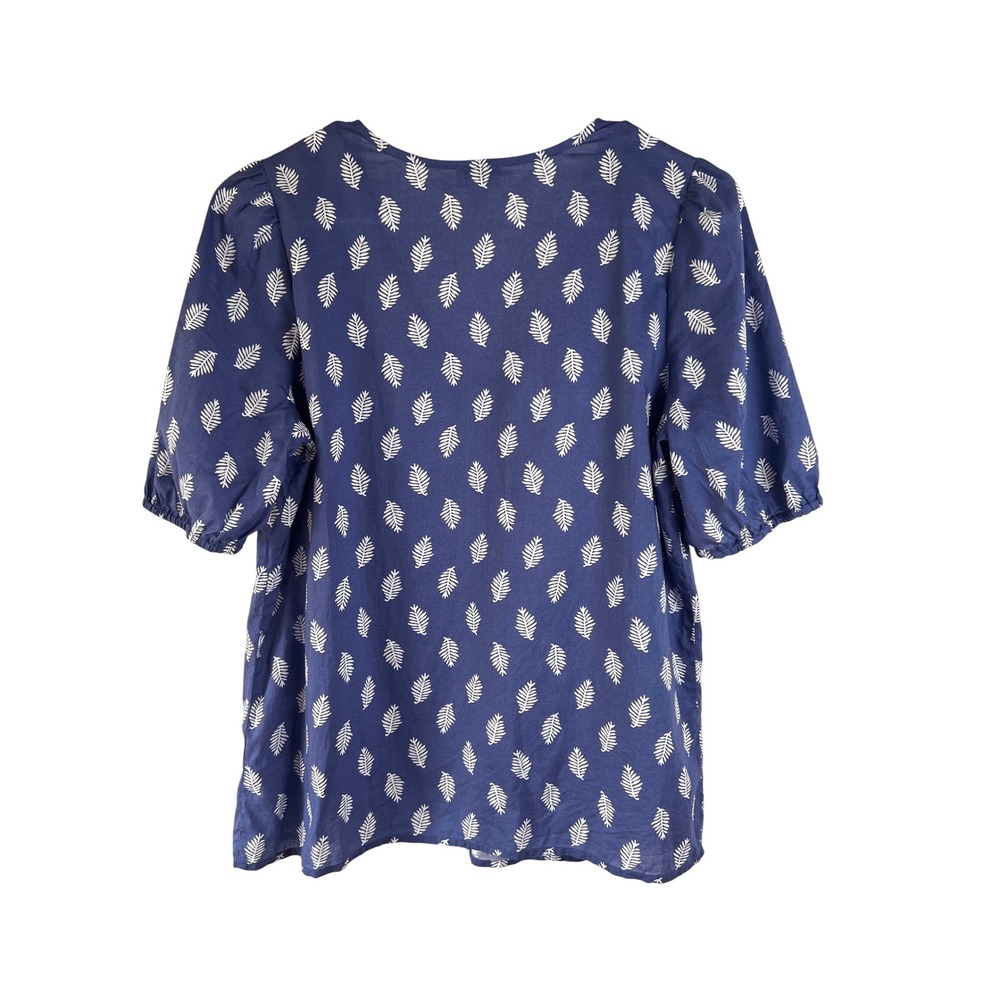 J. Crew Smocked Neck Leaf Print Top Blouse Size XS Short Sleeve V-neck‎ - Picture 5 of 7